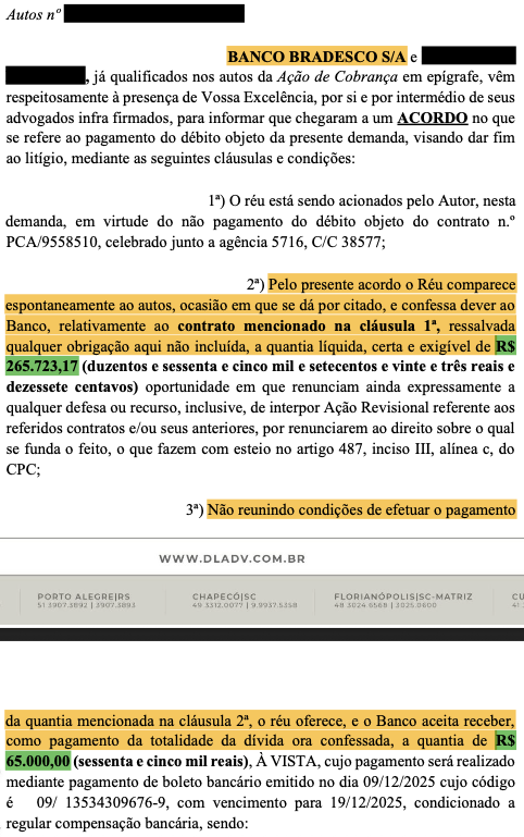 Ação de Cobrança Bradesco: Desconto de 75,54%
